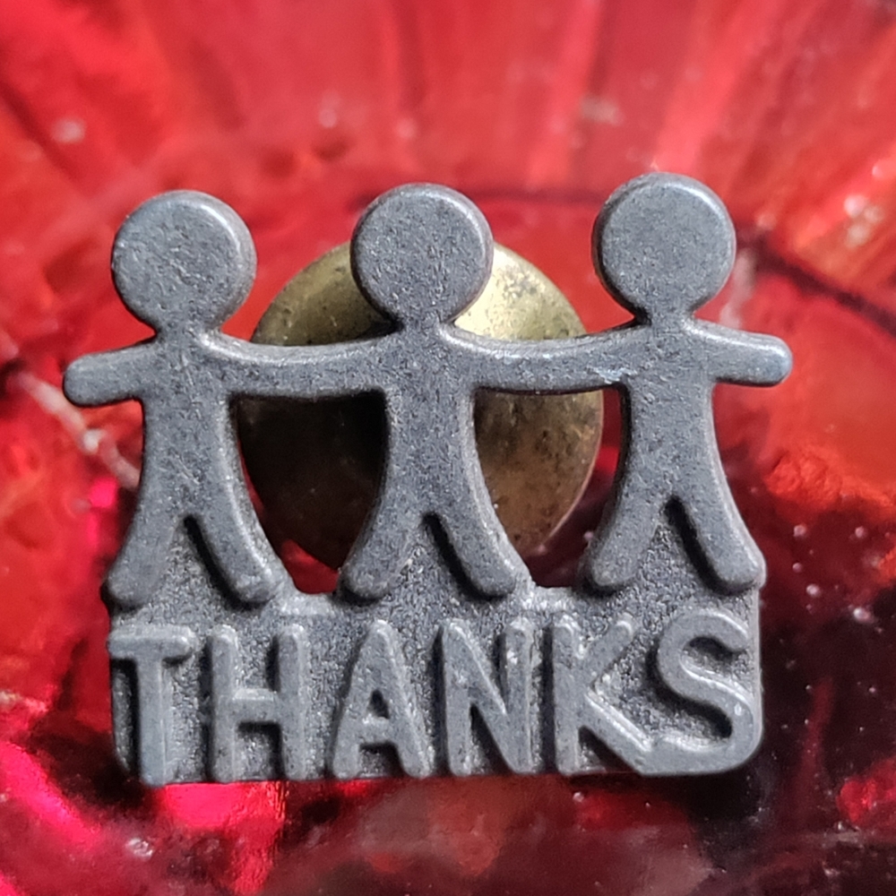 Vintage Pewter Thanks Lapel pin